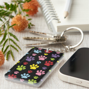 Colourful Paws, Paw Pattern, Paw Prints, Dog Paws Key Ring