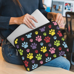 Colourful Paws, Paw Pattern, Paw Prints, Dog Paws Laptop Sleeve