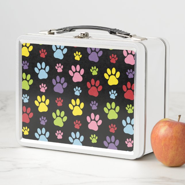 Colourful Paws, Paw Pattern, Paw Prints, Dog Paws Metal Lunch Box (In Situ)