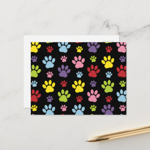 Colourful Paws, Paw Pattern, Paw Prints, Dog Paws Postcard
