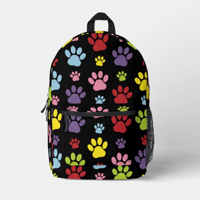 Colourful Paws, Paw Pattern, Paw Prints, Dog Paws Printed Backpack (Front)