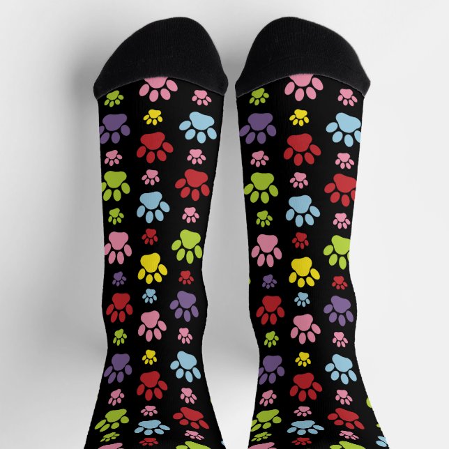 Colourful Paws, Paw Pattern, Paw Prints, Dog Paws Socks (Top)