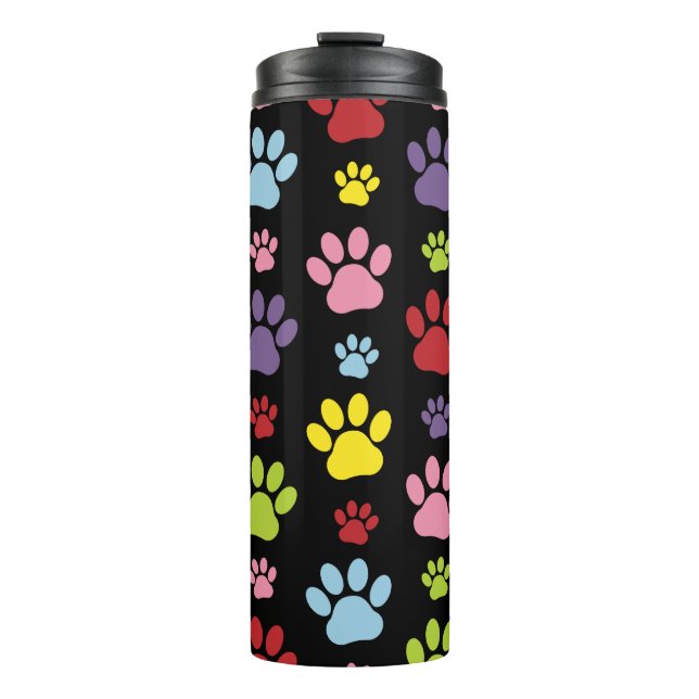 Colourful Paws, Paw Pattern, Paw Prints, Dog Paws Thermal Tumbler (Front)