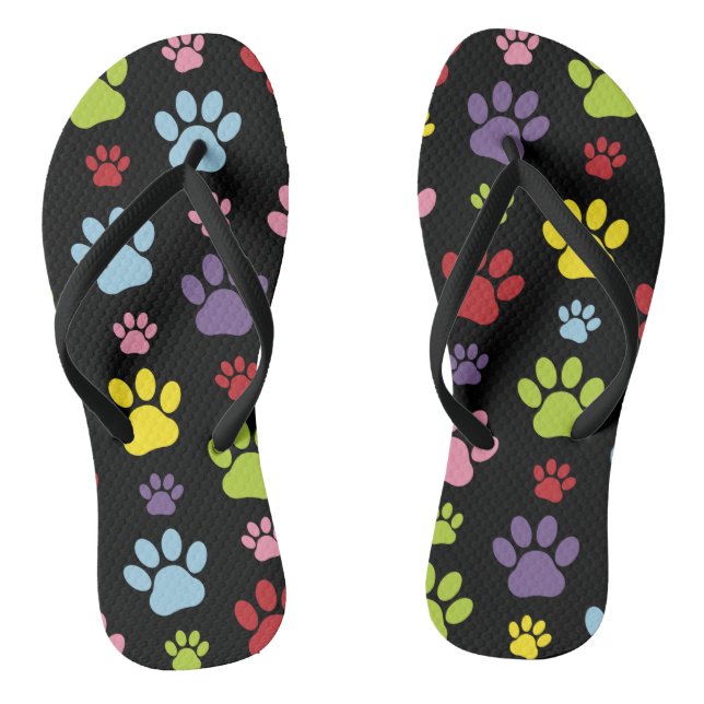 Colourful Paws, Paw Pattern, Paw Prints, Dog Paws Thongs (Footbed)