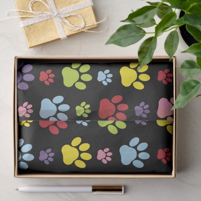 Colourful Paws, Paw Pattern, Paw Prints, Dog Paws Tissue Paper (Gift)