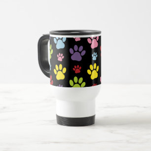Colourful Paws, Paw Pattern, Paw Prints, Dog Paws Travel Mug