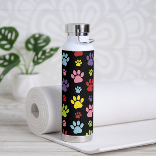 Colourful Paws, Paw Pattern, Paw Prints, Dog Paws Water Bottle