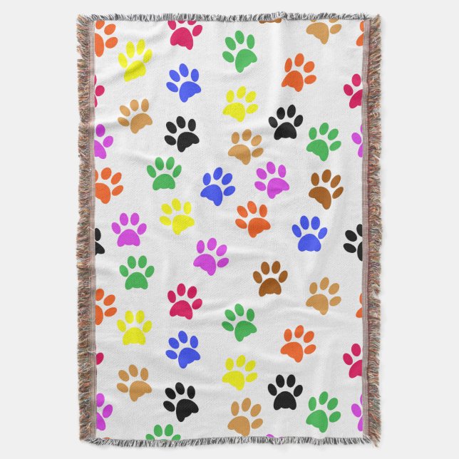 Colourful Paws Throw Blanket (Front Vertical)