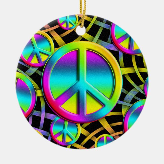 colourful PEACE Ceramic Ornament (Front)