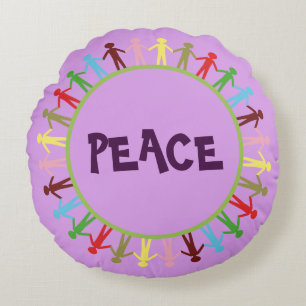 Colourful PEACE Design Round Throw Pillow