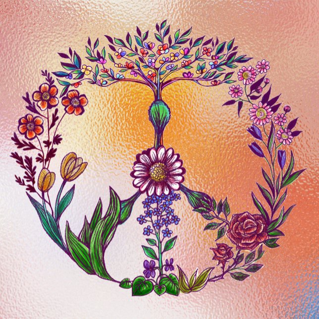 Colourful Peace Floral Cute Boho Hippie Decorative (Beautiful hand created floral peace symbol.)