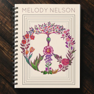 Colourful Peace Floral Cute Boho Hippie Wholesome Notebook