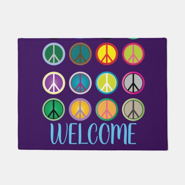 Colourful peace hippy 60s welcome mat (Front)