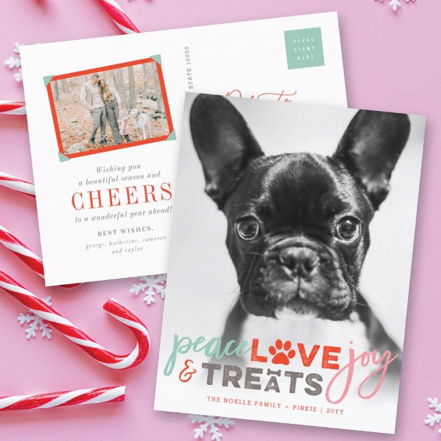 Colourful Peace Love Joy Treats Dog Lover Photo Pe Holiday Postcard (Creator Uploaded)
