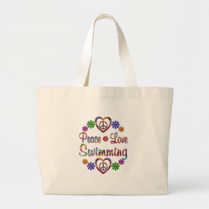 Colourful Peace Love Swimming Large Tote Bag