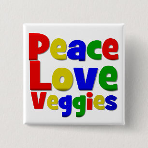 Colourful Peace Love Veggies 15 Cm Square Badge