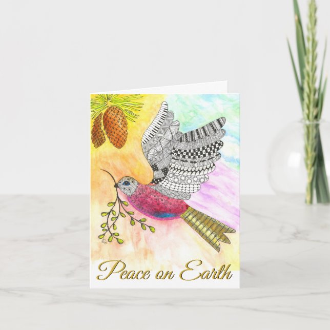 Colourful Peace on Earth Dove Christmas Card (Front)