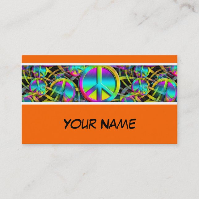 Colourful PEACE seamless pattern + your ideas Business Card (Front)