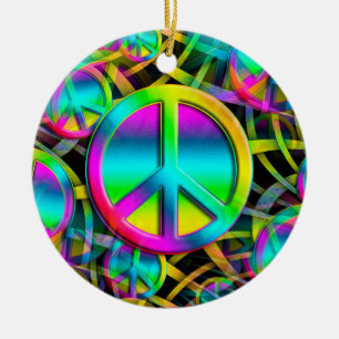 Colourful PEACE seamless pattern + your ideas Ceramic Ornament