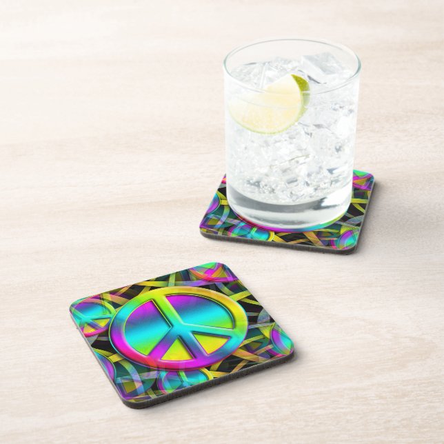 Colourful PEACE seamless pattern + your ideas Coaster (Right Side)