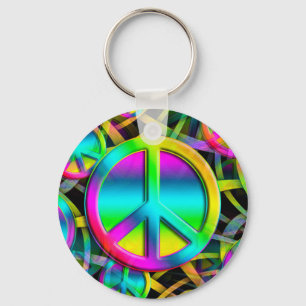 Colourful PEACE seamless pattern + your ideas Key Ring