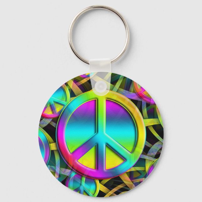 Colourful PEACE seamless pattern + your ideas Key Ring (Front)