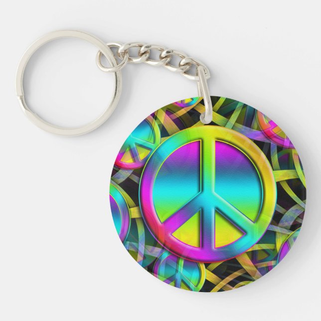 Colourful PEACE seamless pattern + your ideas Key Ring (Front)