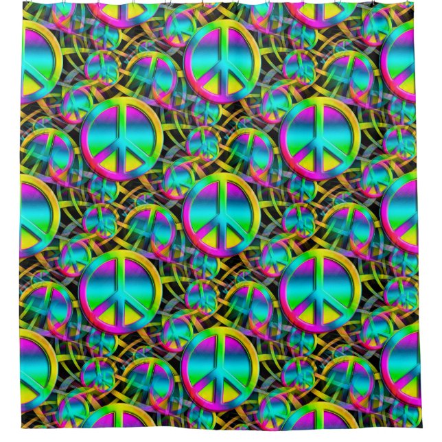 Colourful PEACE seamless pattern + your ideas Shower Curtain (Front)
