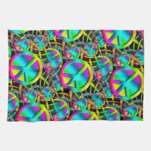 Colourful PEACE seamless pattern + your ideas Tea Towel