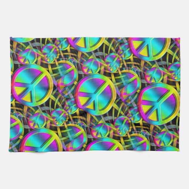 Colourful PEACE seamless pattern + your ideas Tea Towel (Horizontal)