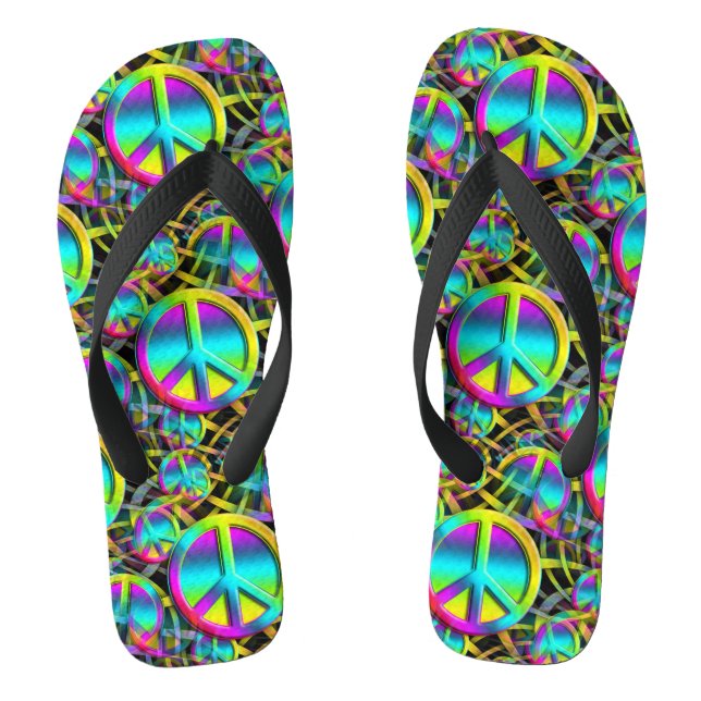 Colourful PEACE seamless pattern + your ideas Thongs (Footbed)