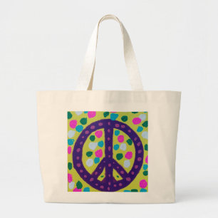 Colourful Peace Sign Acrylic Art  Large Tote Bag