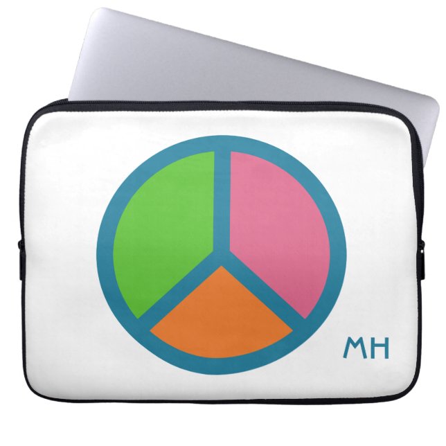 Colourful Peace Sign custom monogram laptop Sleeve (Front)