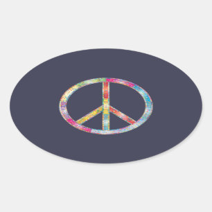 Colourful Peace Sign Oval Sticker