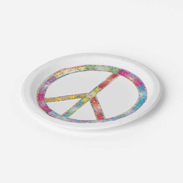 Colourful Peace Sign Paper Plate (Angled)