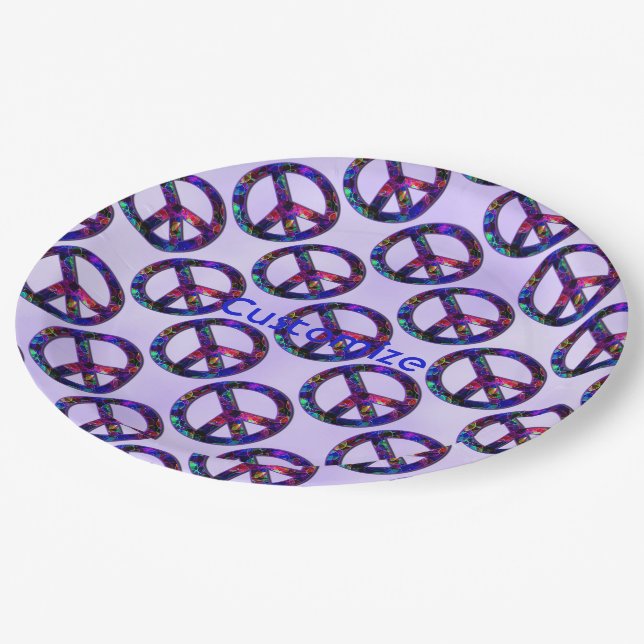 Colourful Peace Sign Pattern Lavender Plates (Angled)
