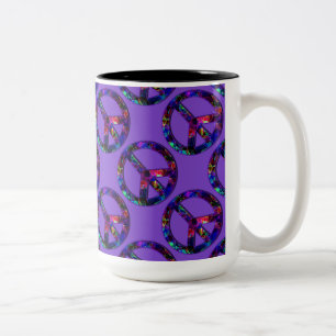 Colourful Peace Sign Pattern Purple Mug