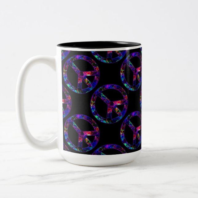 Colourful Peace Sign Pattern Two-Tone Coffee Mug (Left)