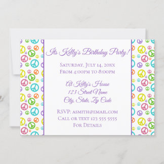 Colourful Peace Signs Birthday Invitation