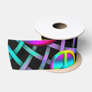 Colourful PEACE signs - make love not war Satin Ribbon