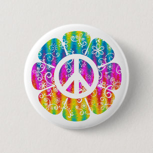 Colourful Peace Symbol Flower 6 Cm Round Badge