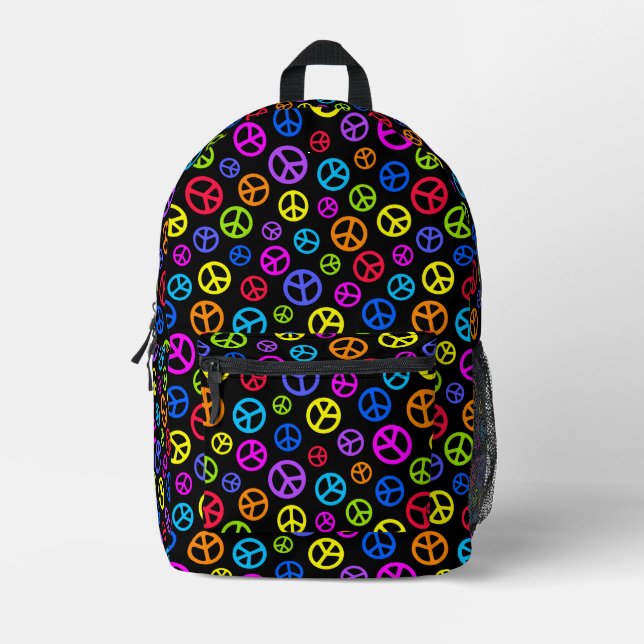 Colourful Peace Symbol Pattern Printed Backpack (Front)