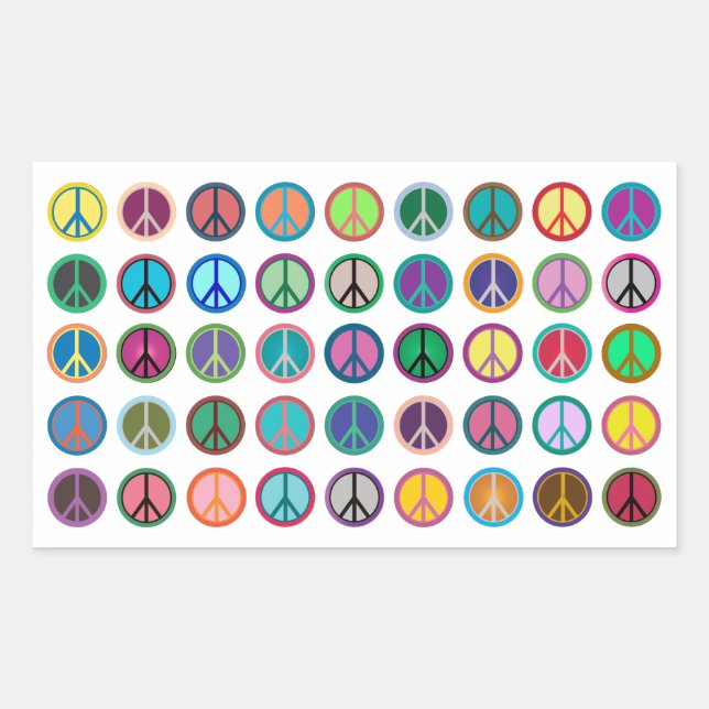 Colourful Peace Symbols Rectangular Sticker (Front)