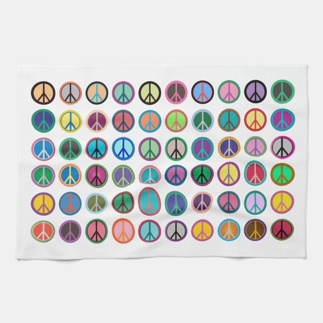 Colourful Peace Symbols Tea Towel (Horizontal)