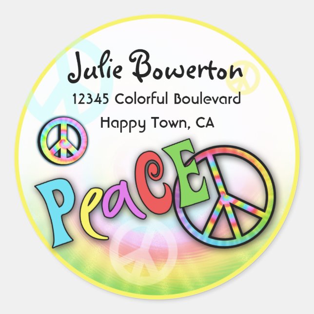 Colourful PEACE Tie Dye Address Label (Front)