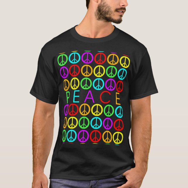 Colourful PEACE w/peace signs T-Shirt (Front)