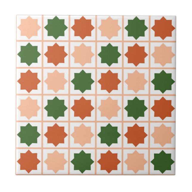 Colourful Peach Fuzz Islamic Geometric Pattern Ceramic Tile (Front)