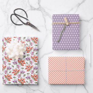 Colourful Peach Orange Violet Purple White Pattern Wrapping Paper Sheet