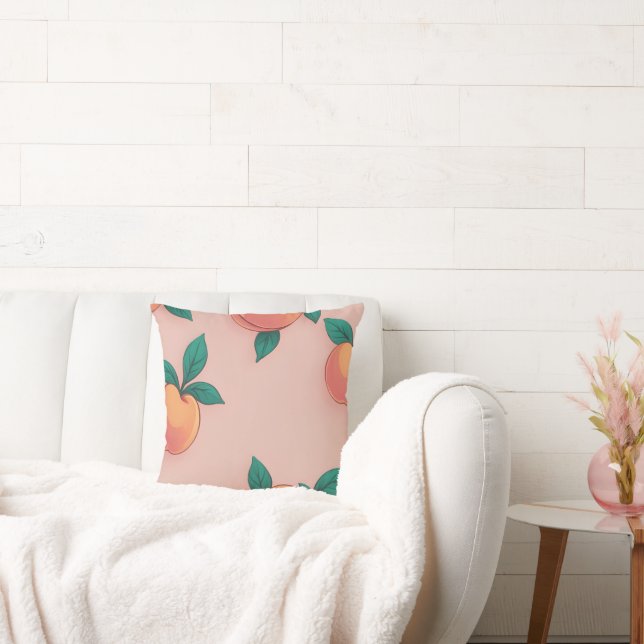 Colourful peach pattern on a soft pink background  cushion (Couch)