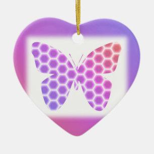 Colourful Peach Pink Purple Geometric Butterfly Ar Ceramic Ornament